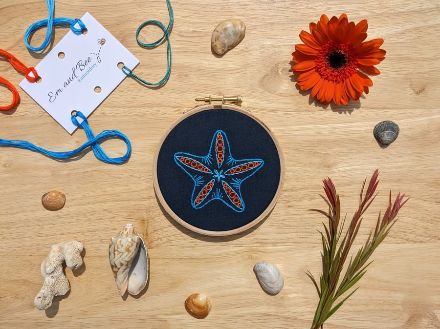 Starfish Embroidery Kit B - Complete kit with detailed instructions - 4" hoop