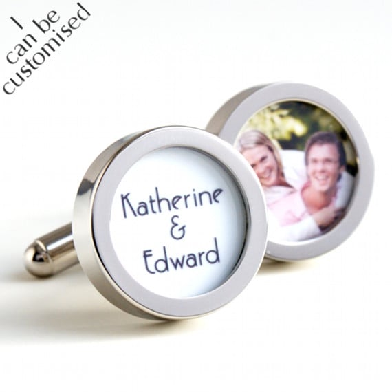  Groom Cufflinks with Names of the Bride & Groom & Photo of the Happy Couple 