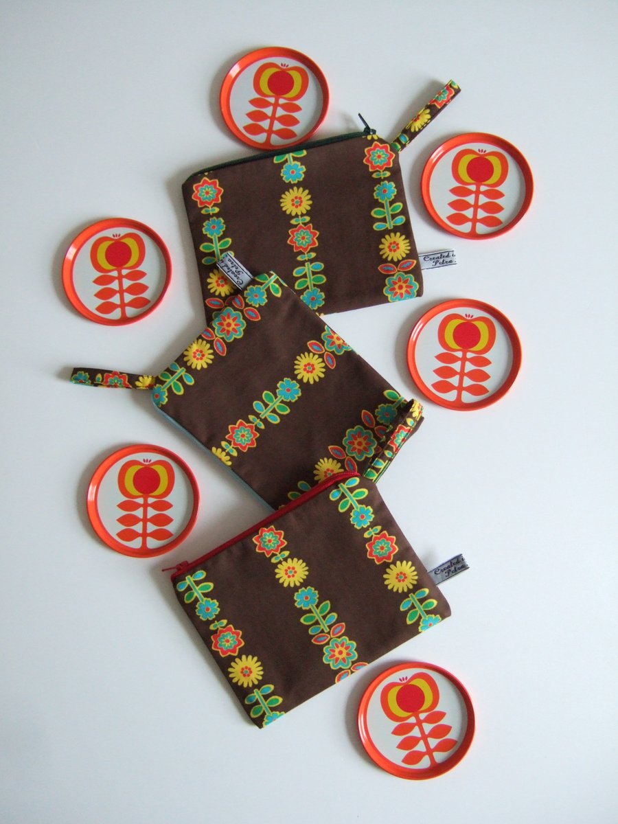 Vintage Scandi print purse or make up bag. 