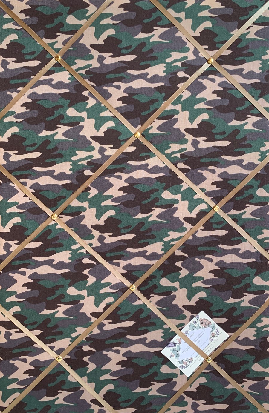 Handmade Bespoke Memo Notice Board Khaki Camouflage Army Print Fabric