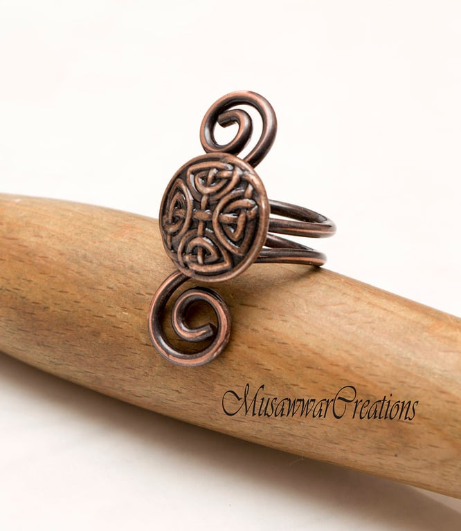 Handmade Copper Ring with Embossed Viking Button – Rustic Unisex Statement Ring