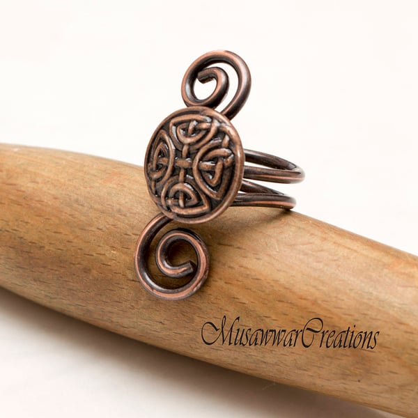 Handmade Copper Ring with Embossed Viking Button – Rustic Unisex Statement Ring