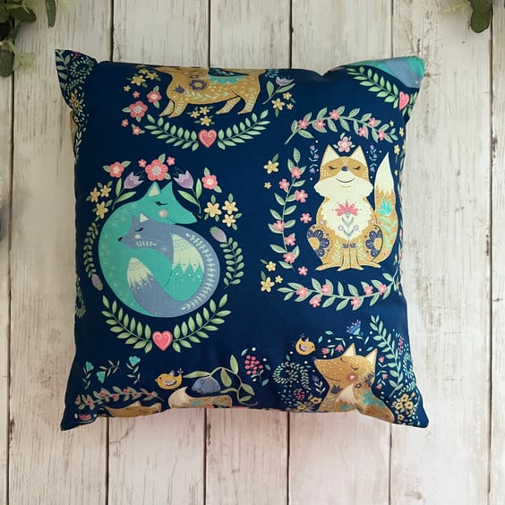 Square Small Cushion in a floral fox fabric - New Home, Home Decor, Bedroom