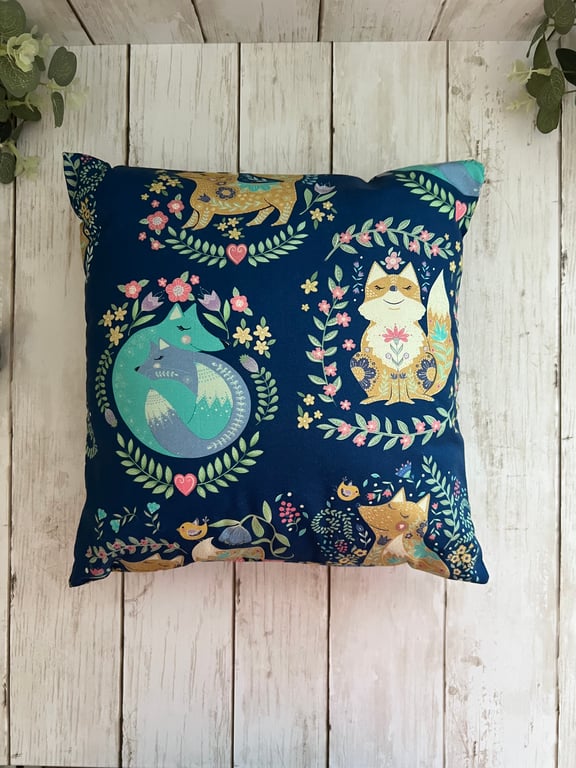 Square Small Cushion in a floral fox fabric - New Home, Home Decor, Bedroom