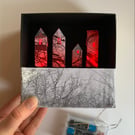 Tiny Red Light Up Paper City, Halloween Art Sculpture Lamp, Bookshelf Diorama