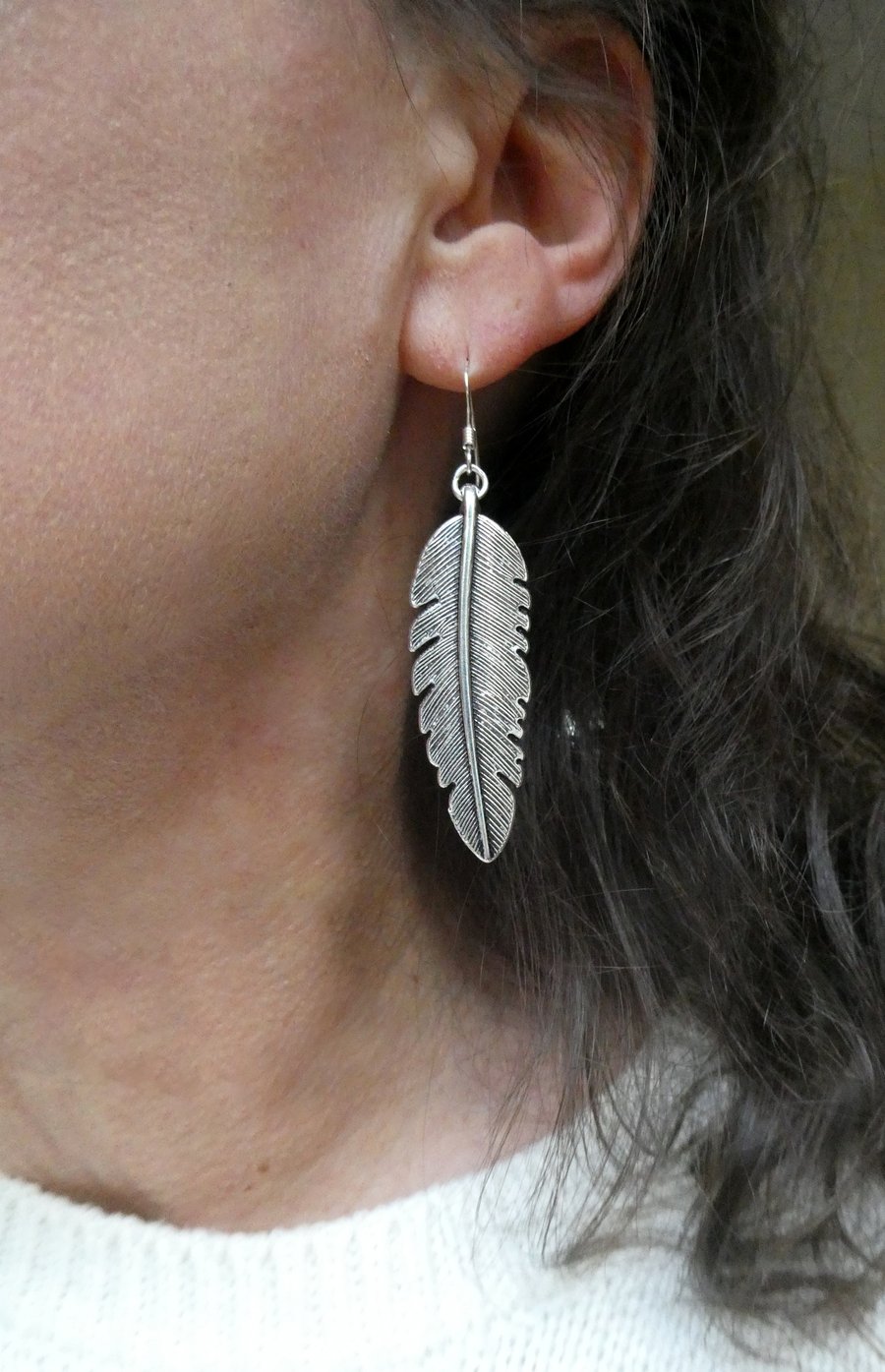 Silver feather earrings