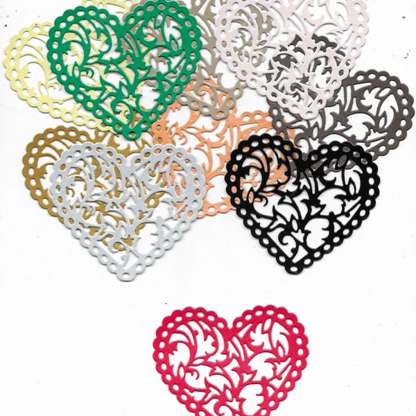 Heart Pearlescent Card Die Cuts X10. 8x7cm. Assorted Colours.