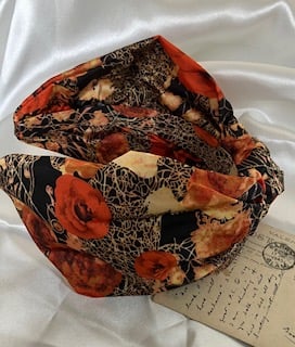 Edith - Burnt Orange Print 40s Style Turban Headband