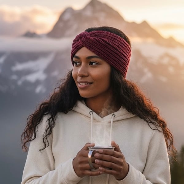 Cerise Pink Hand knitted knotted wool headband 