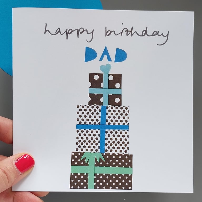 Dad birthday card with pile of presents