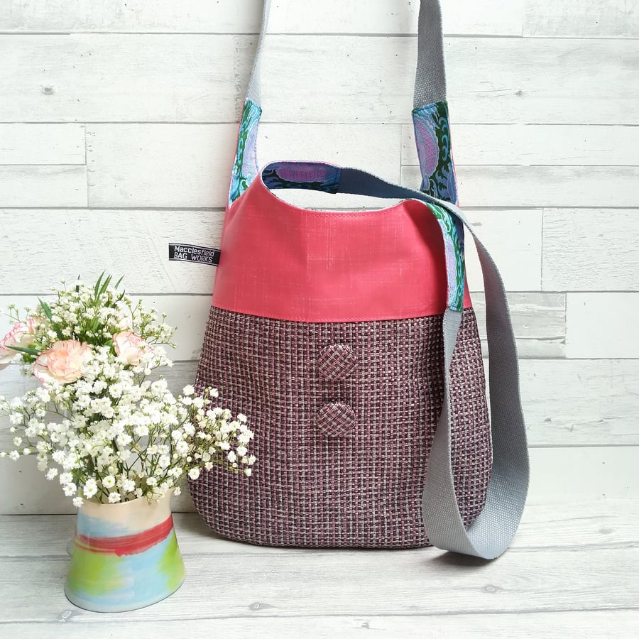 Seconds Sunday Pink Woven Textile and Oilcloth Shoulder bag