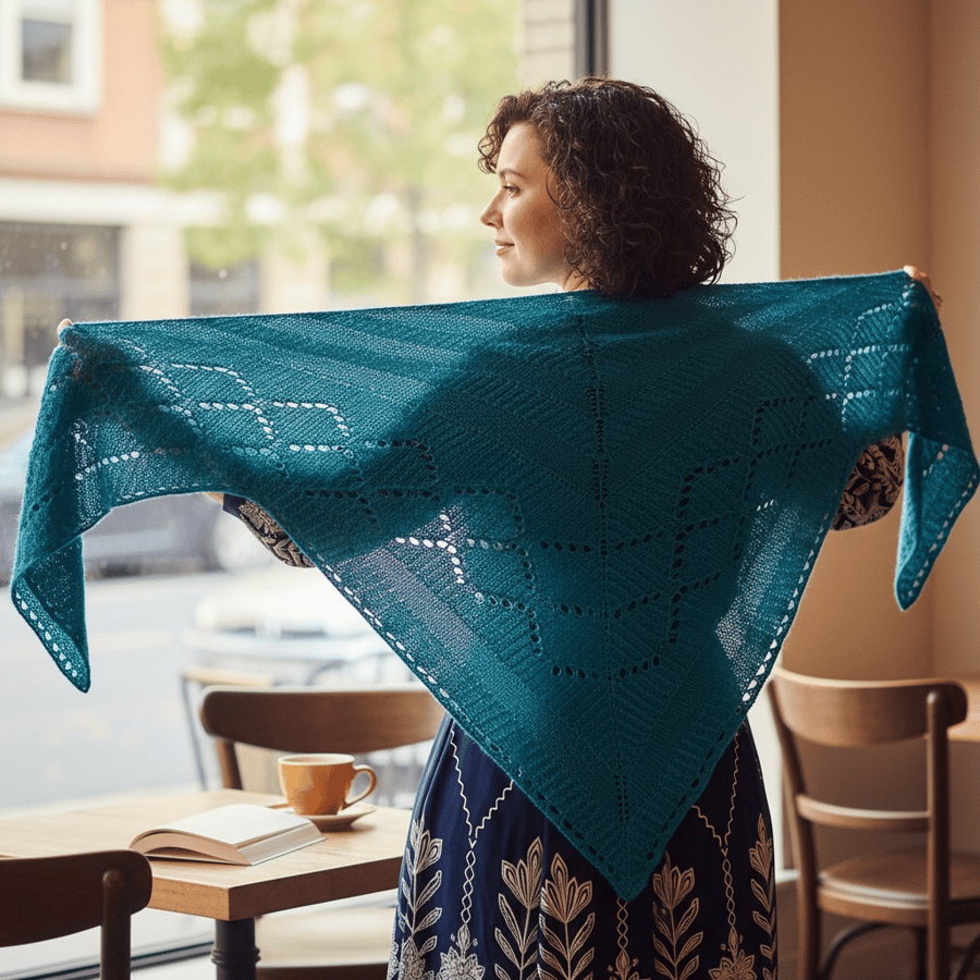 Knitting pattern for a Brioche lace triangular shawl