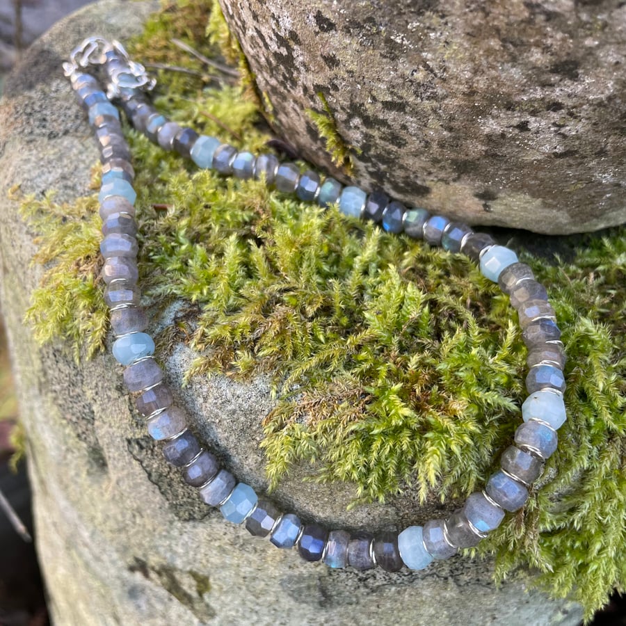 Labradorite aquamarine and silver necklace