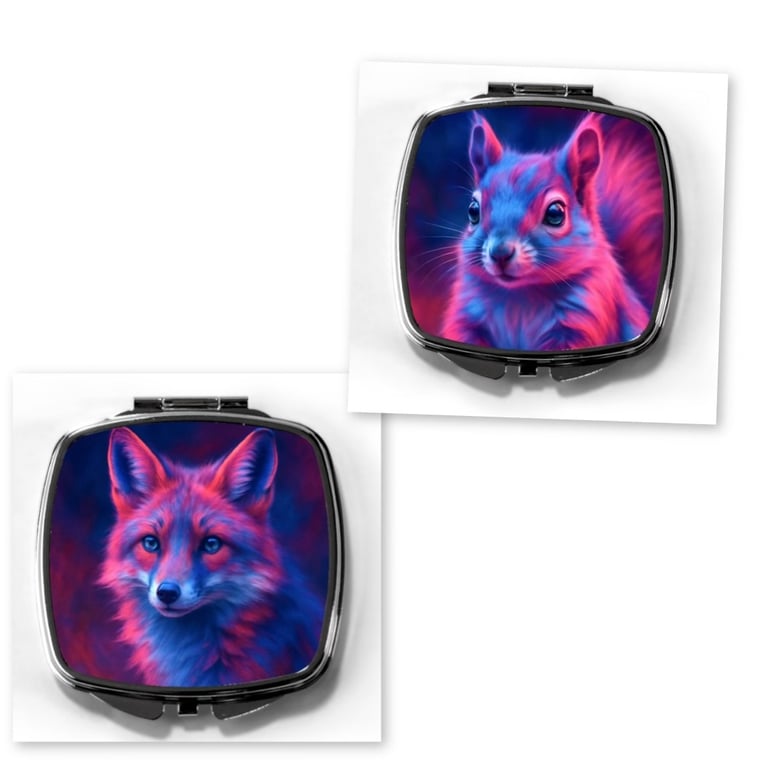 Cute Squirrel and Fox art mirrors make up handbag accessories 