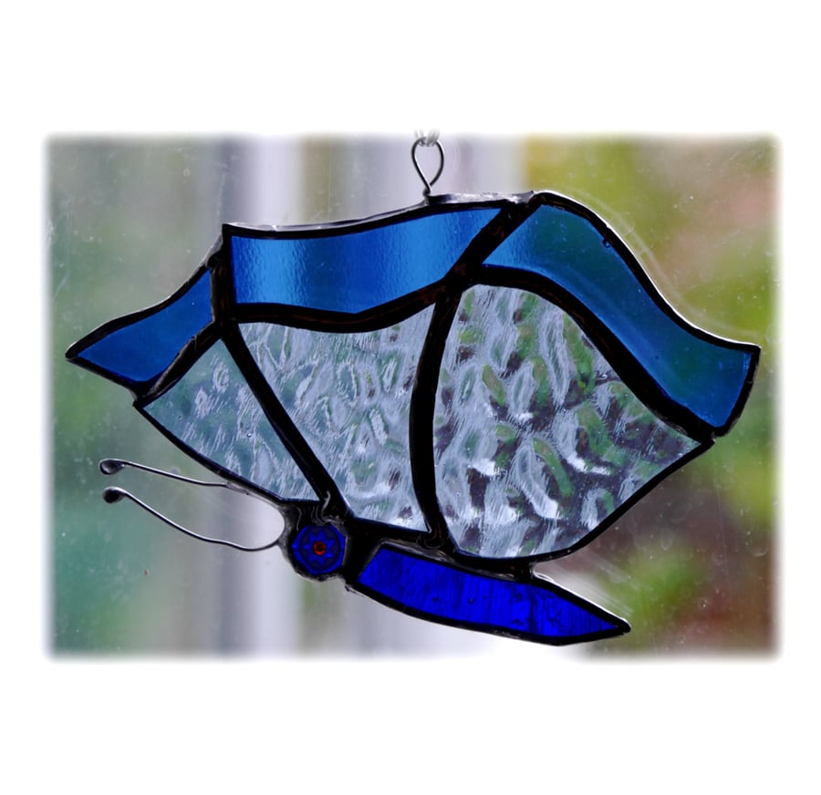 Butterfly Suncatcher Stained Glass Blue Closed Wing 008