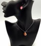 Coral and Pink Fused Glass Stud Earrings and Pendant Set - Image 1