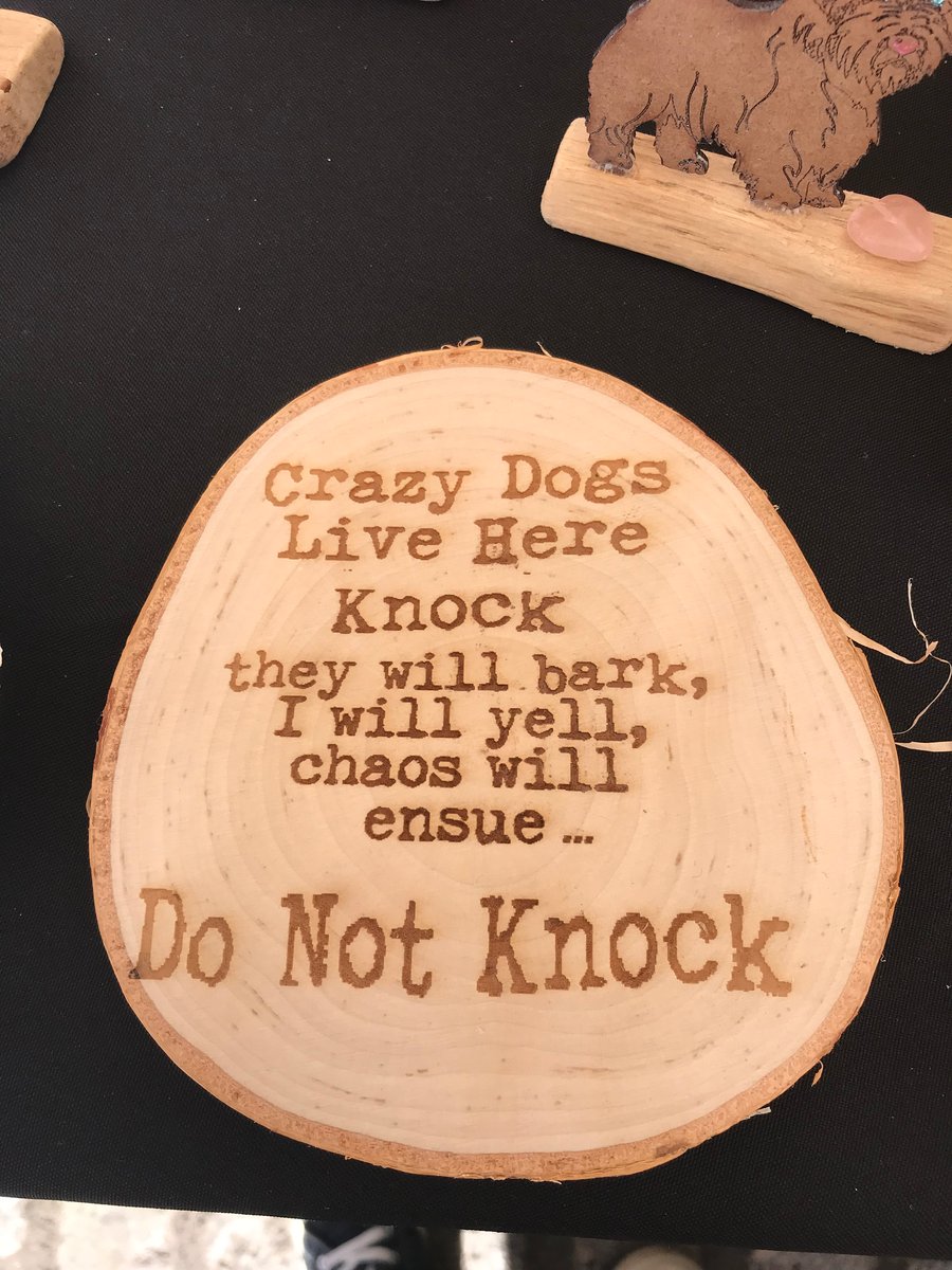 Crazy Dog Log Slice Sign