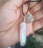 Angel Quartz necklace, Aura silver pendant with Pentagram.