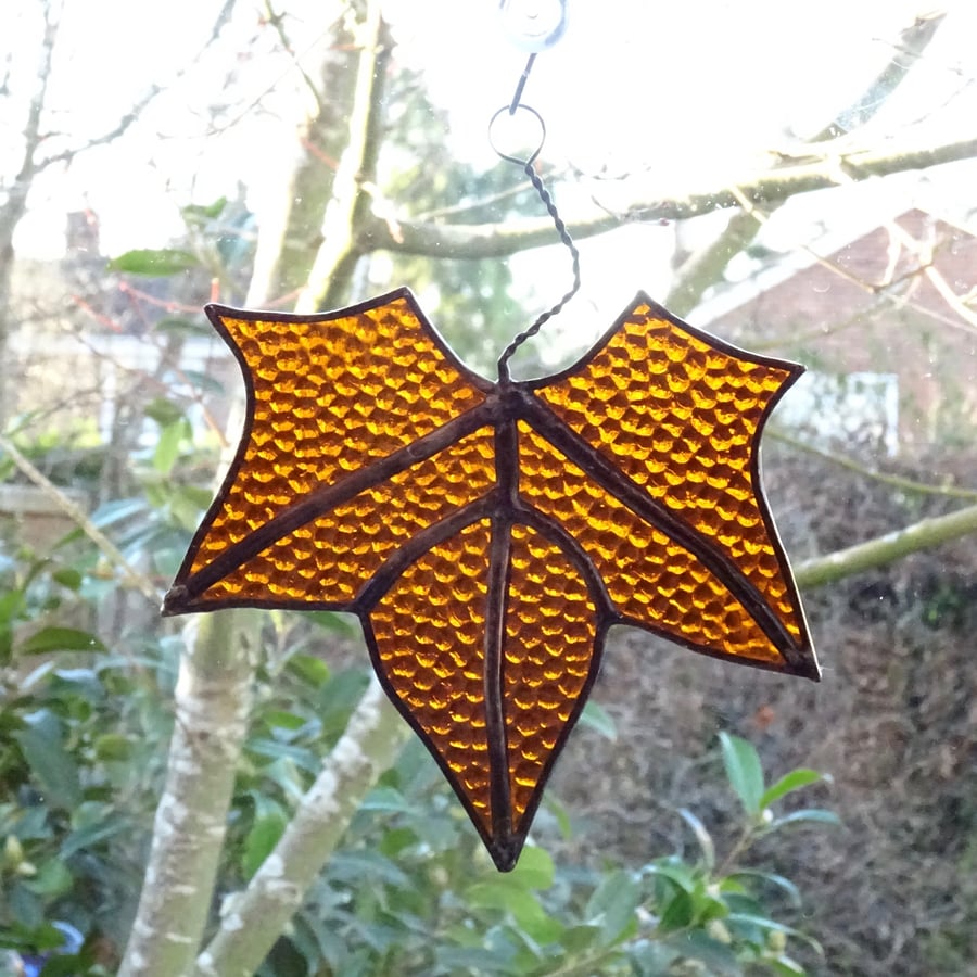 Stained Glass Leaf Suncatcher - Brown