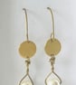Earrings Brass Disc with Swarovski Pearl, Vintage Style 