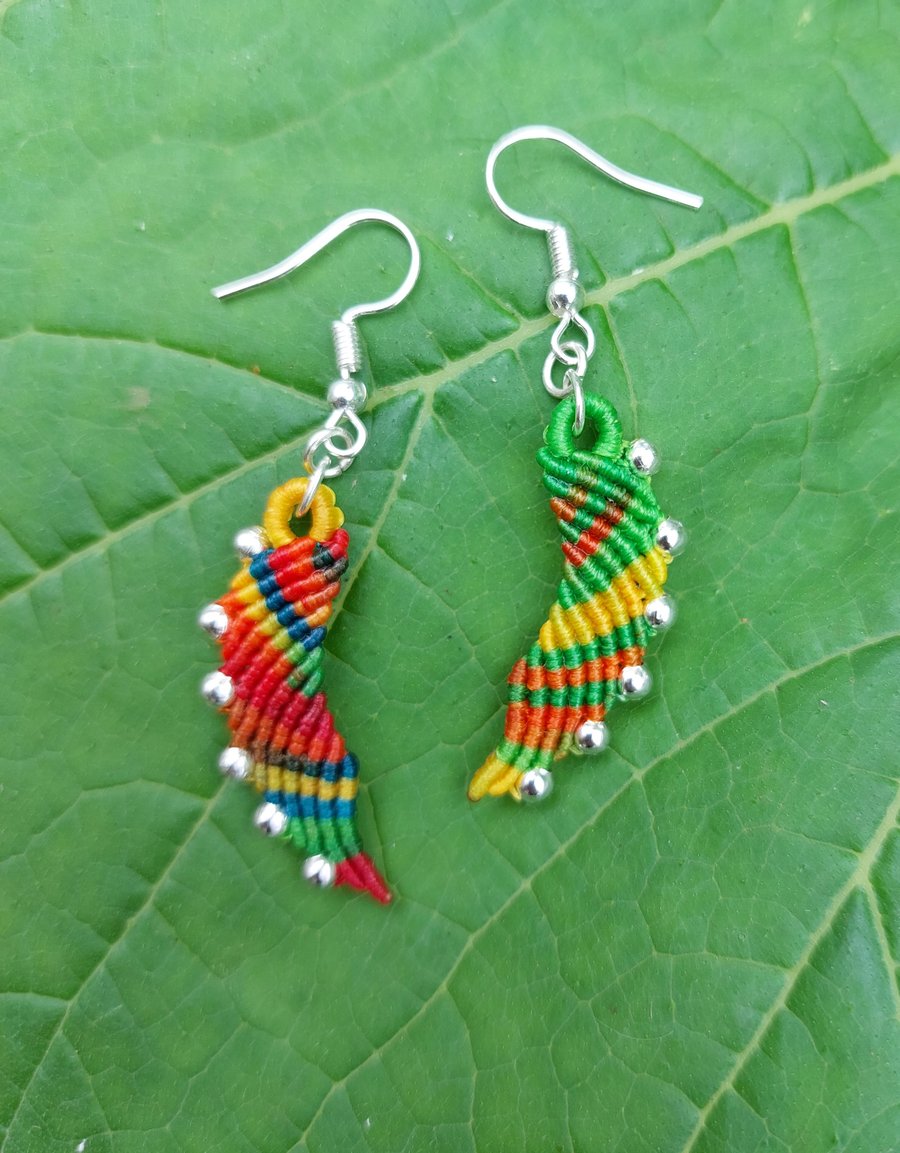 Macrame Rainbow Angel Wing Earrings 
