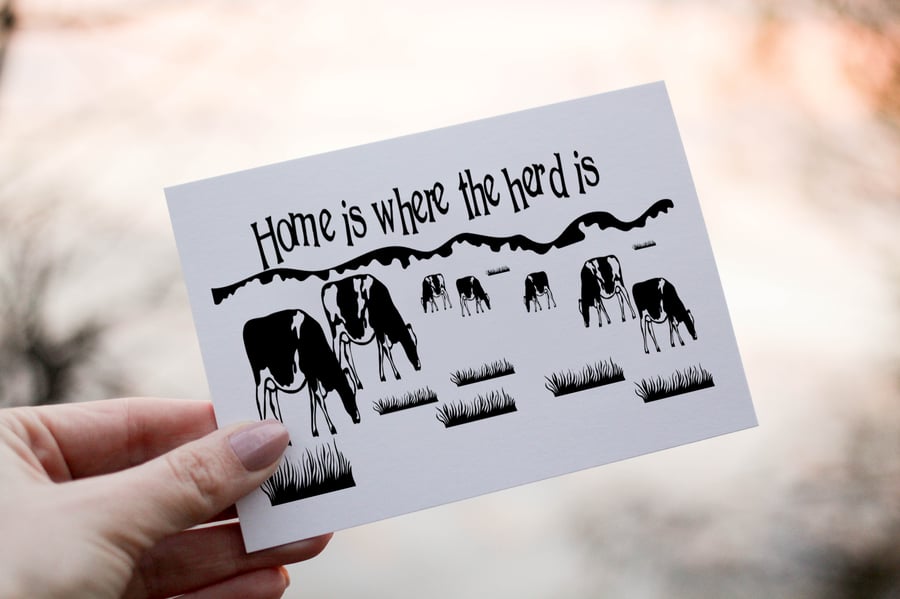 Home Is Where The Herd Is Card, Cow Birthday Card, Card for Birthday