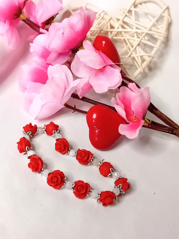 Roses of Cinnabar & Moonstone Bracelet