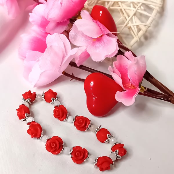 Roses of Cinnabar & Moonstone Bracelet