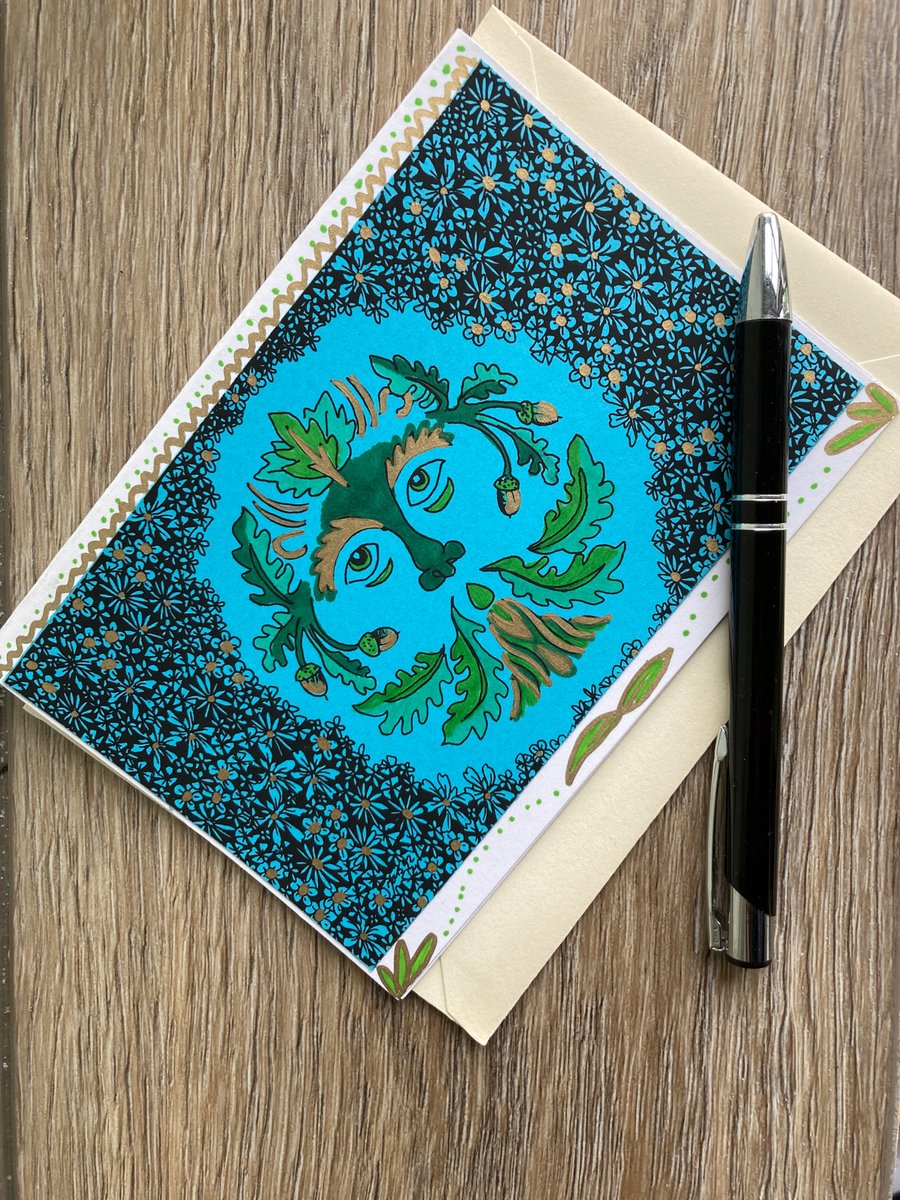 Handmade Green Man Card Blank Inside