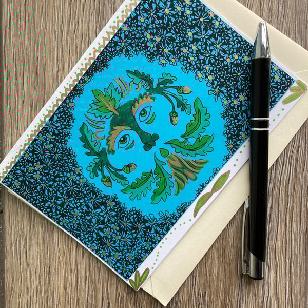 Handmade Green Man Card Blank Inside