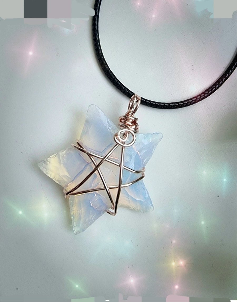 Star necklace opalite Rose Gold wire wrapped someone special gift for her birthd