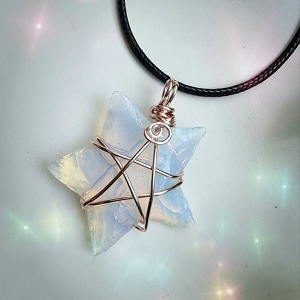 Star necklace opalite Rose Gold wire wrapped someone special gift for her birthd
