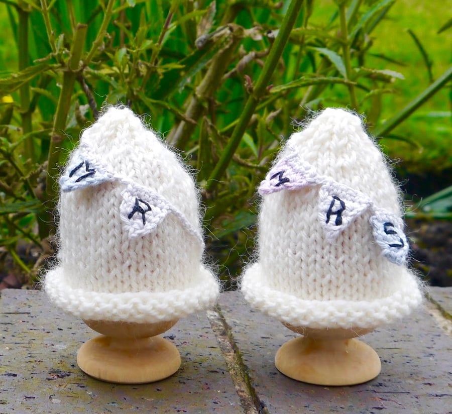 SALE - Egg Cosies Mr and Mrs, Set of Two, Wedding Gift