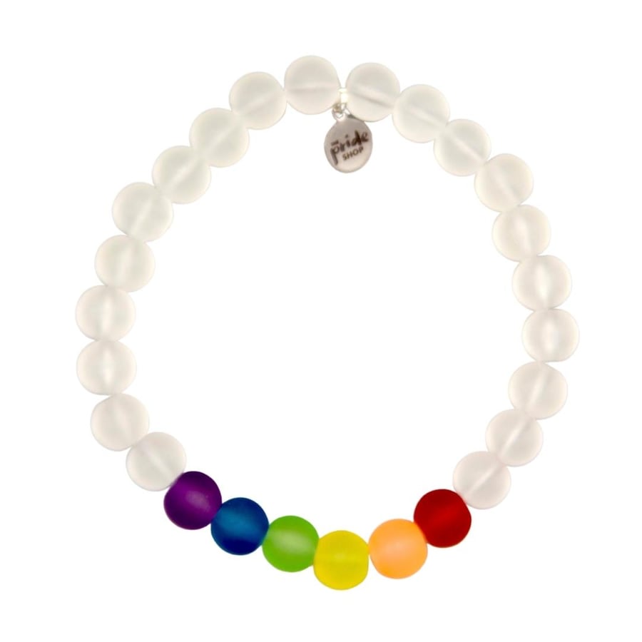 LGBTQ Gay Pride Rainbow Glass Bead Bracelet (white)