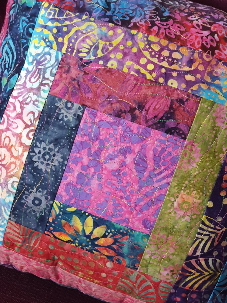 Quilted Cushion in Warm, Multicoloured, Batik Fabrics 