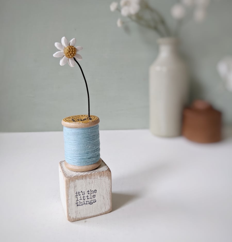 Clay Daisy on a Teeny Vintage Bobbin 'it's the little things'