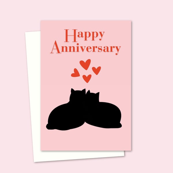 Black Cats Anniversary Card - Cat Lover Card - Blank Inside