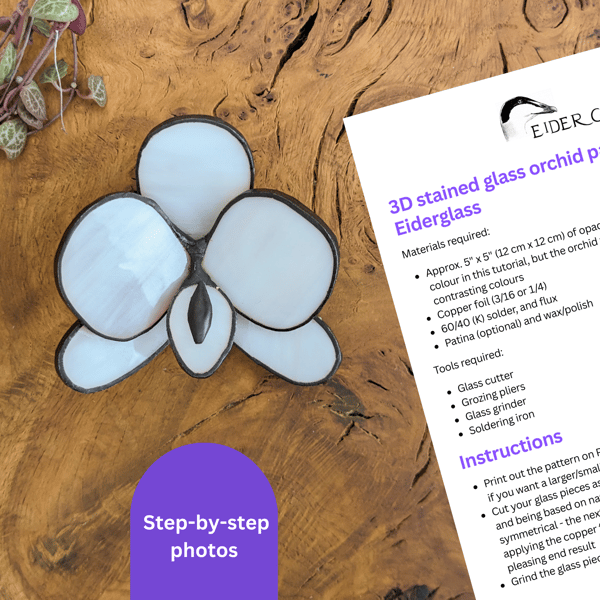 Stained Glass Pattern for an Orchid Flower in 3D, PDF Digital File