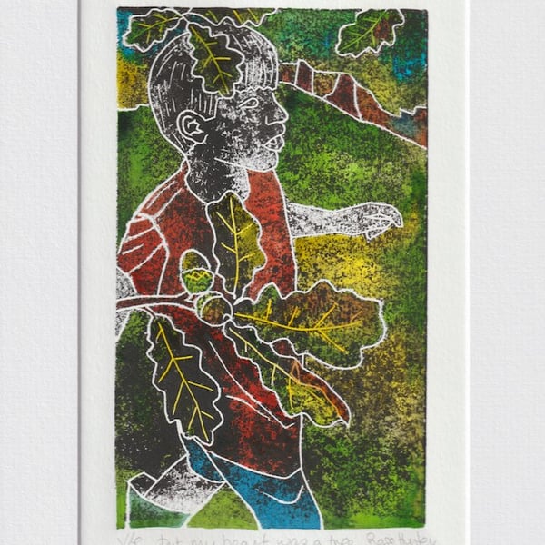 but my heart was a tree - original hand painted Lino print 002