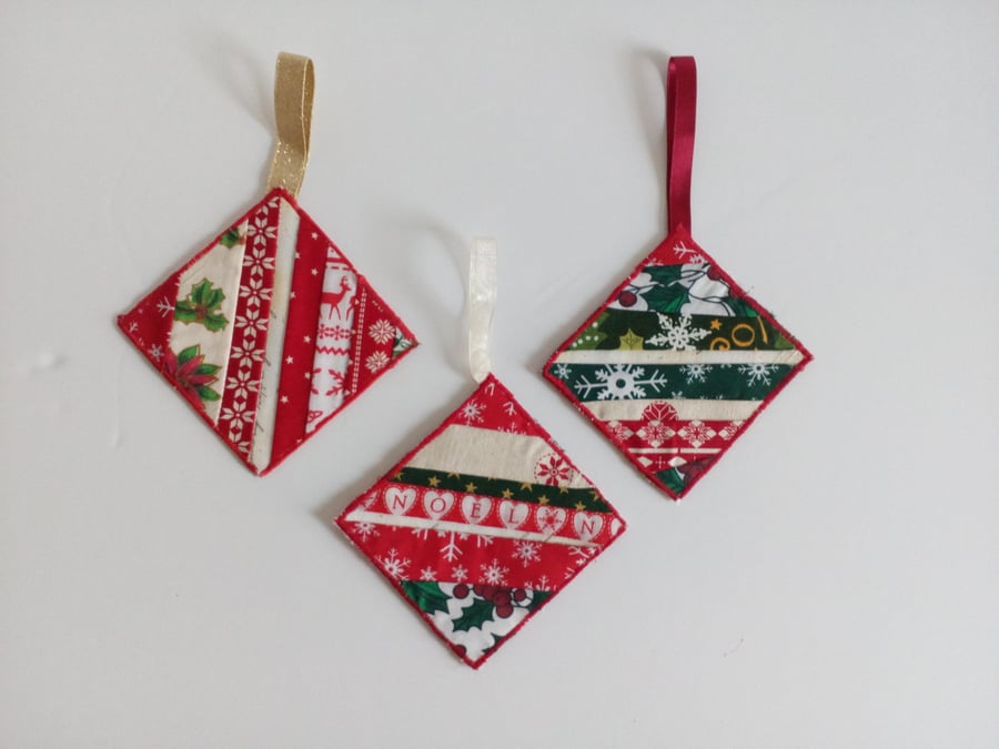 Christmas decorations, Handmade,  patchwork, tree decorations