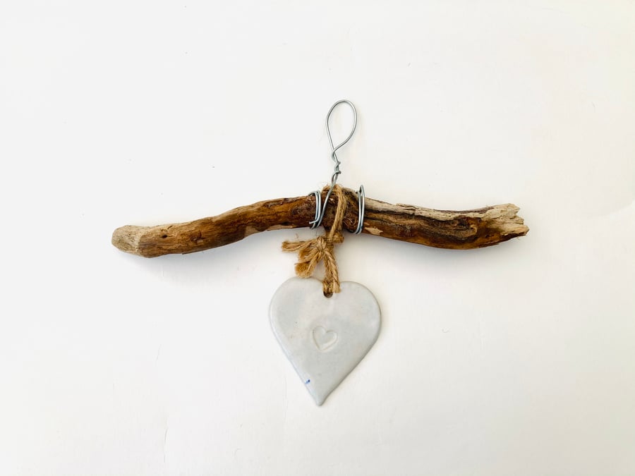 Bespoke driftwood, Loveheart hanger, home decor, gift idea, pottery,ceramics