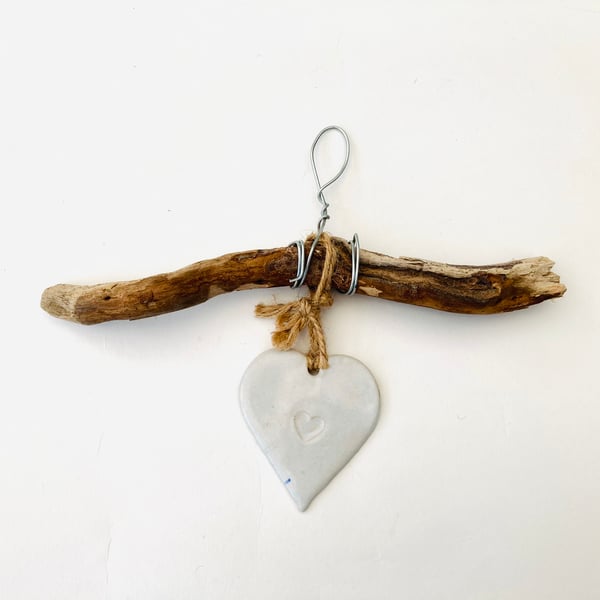 Bespoke driftwood, Loveheart hanger, home decor, gift idea, pottery,ceramics