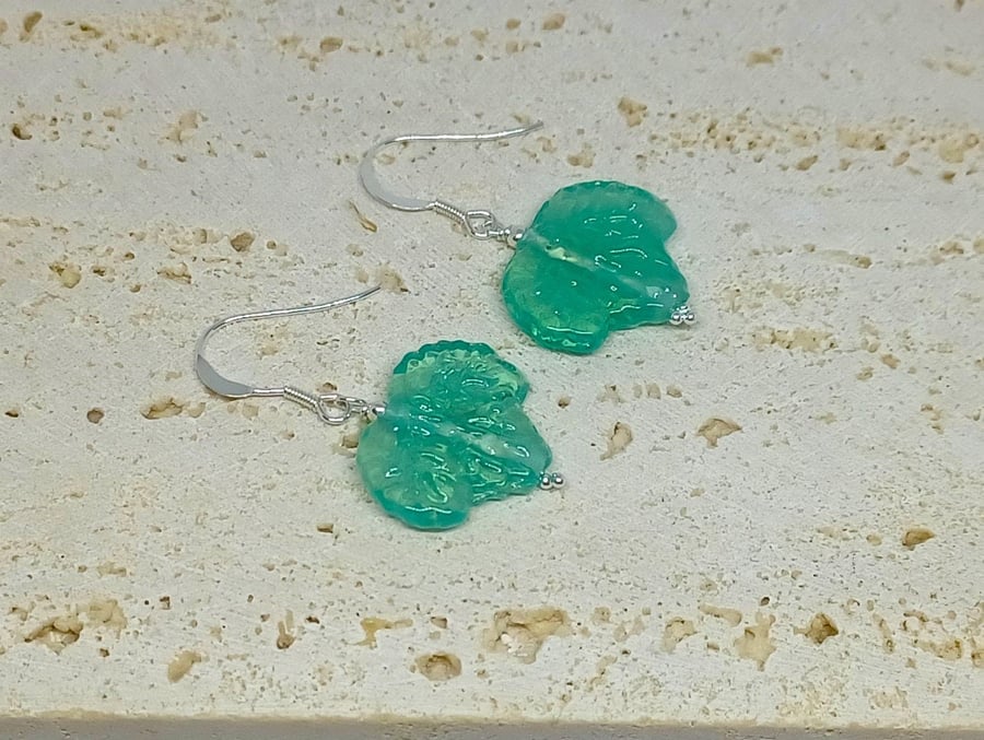Lampwork Glass Leaf Earrings, Sterling Silver Leaf Earrings, Jewellery Gift for 