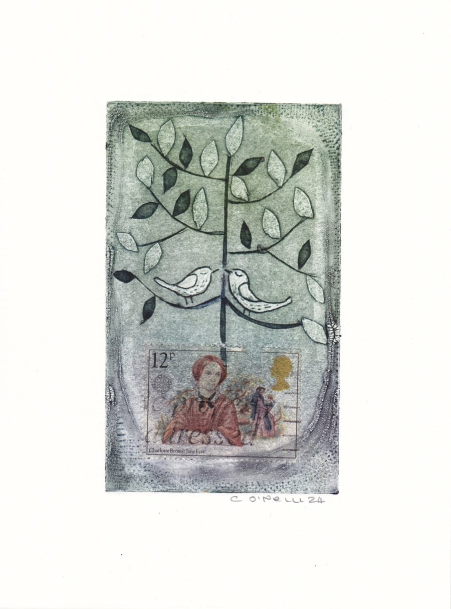 Tree in a Stamp Plantpot  Nr2  Collagraph Print   Made in Yorkshire