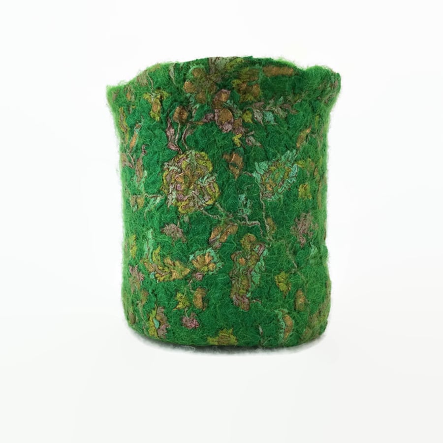 Nuno felted pot, planter, candle holder, pen pot, mini vase