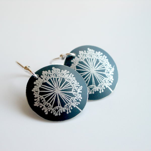 Dandelion clock earrings in black and silver