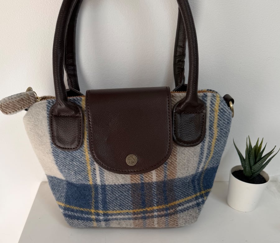 Rustic Tartan Fabric & Faux Leather Crossbody Satchel - Southwestern Blanket Han