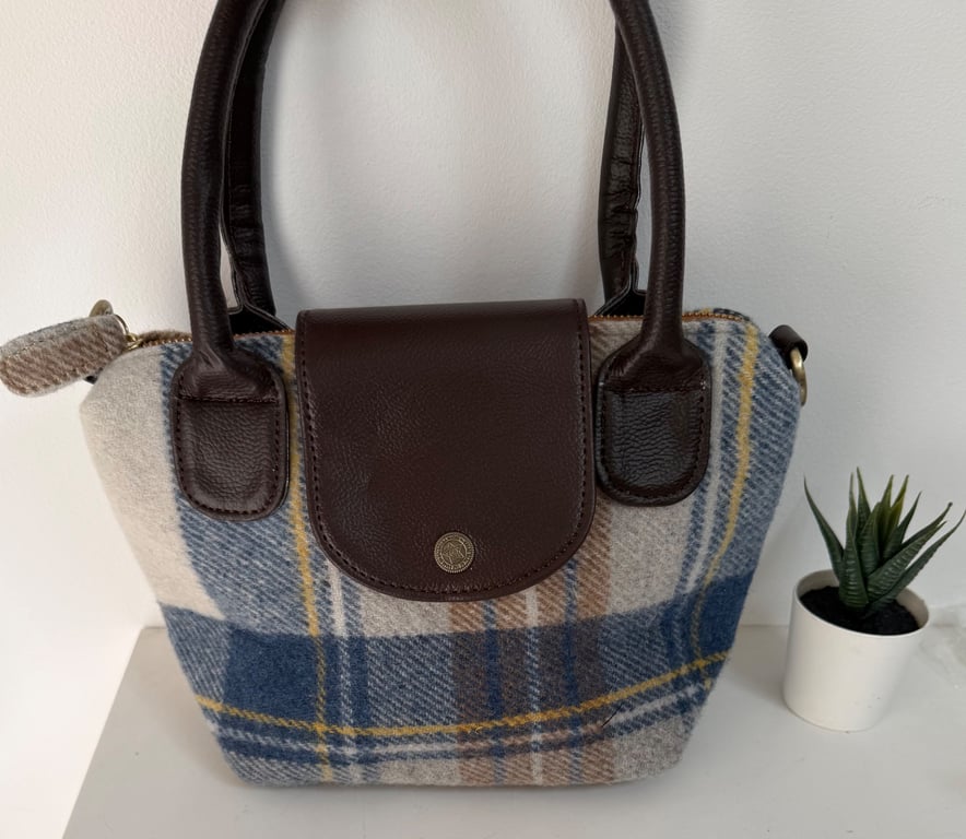 Rustic Tartan Fabric & Faux Leather Crossbody Satchel - Southwestern Blanket Han