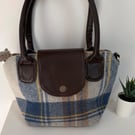 Rustic Tartan Fabric & Faux Leather Crossbody Satchel - Southwestern Blanket Han