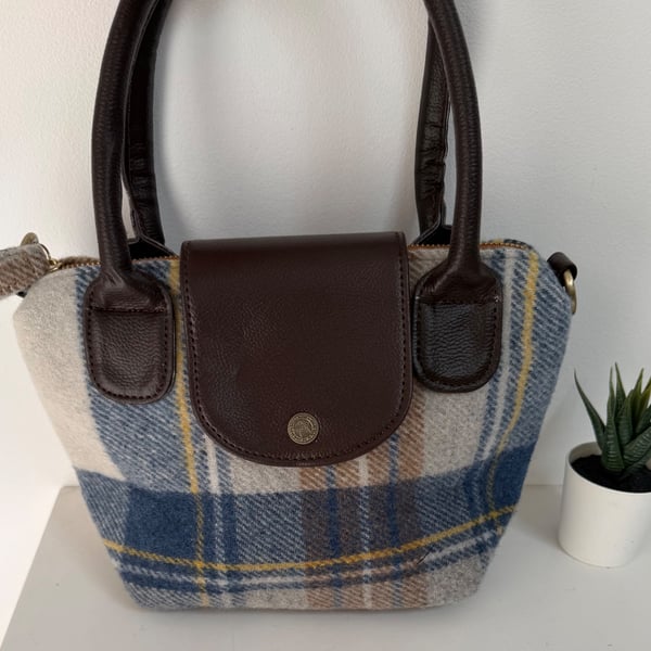Rustic Tartan Fabric & Faux Leather Crossbody Satchel - Southwestern Blanket Han